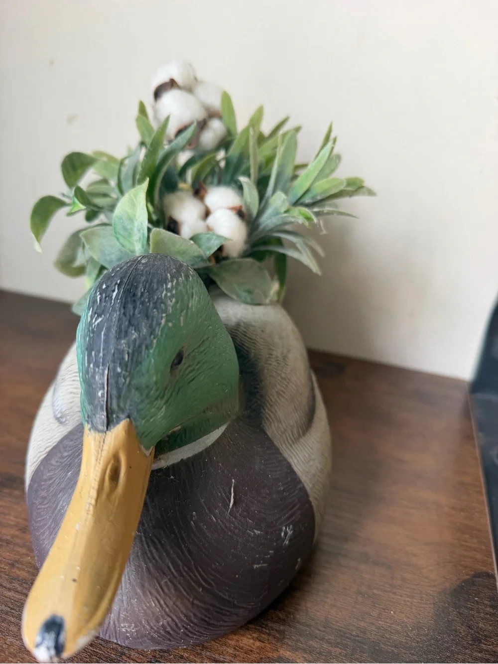 Decorative Duck Planter with Greenery - Neutral and Teal